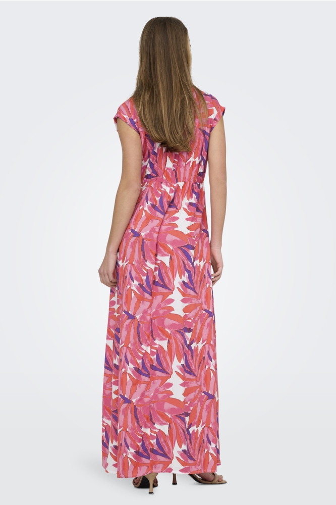 ONLMINDY S/S V-NECK MAXI DRESS WVN 15359140 CLOUD DANCER/VIVID TROPIC